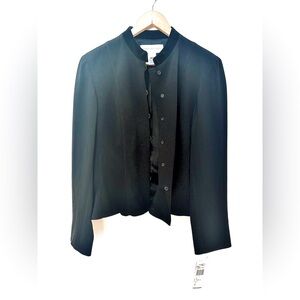 NWT Vintage JONES NY - size 12 - Black Collarless Elegant Jacket w/ Velvet Trim